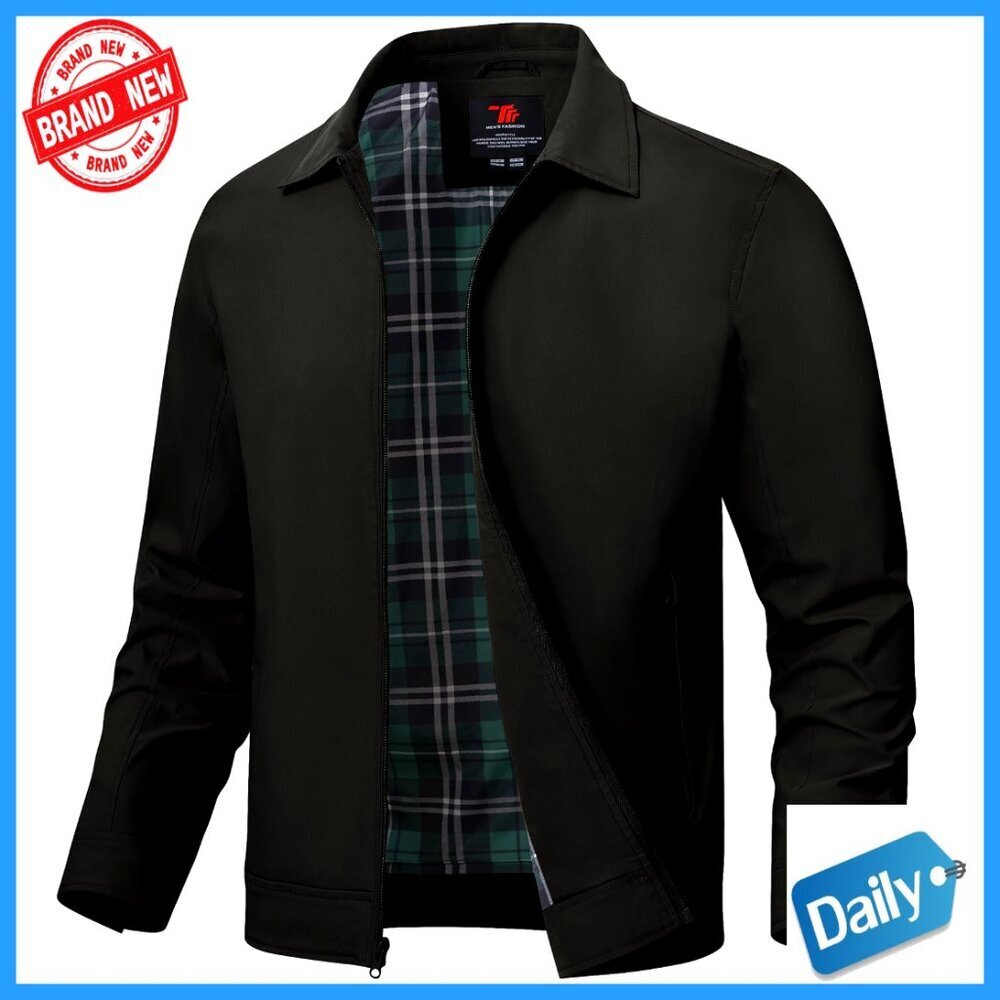 Lightweight Windbreaker Full Zip Casual Jacket Classic Plaid Lining Pockets